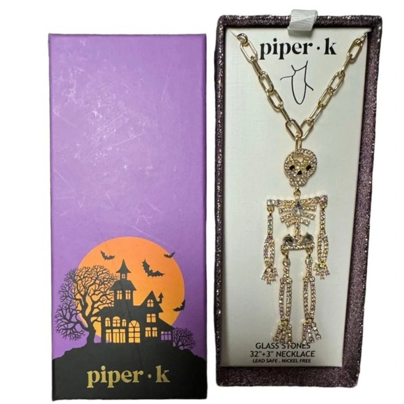 PIPER K Halloween Articulated 32” Glass Stone Crystal Skeleton Necklace NEW NWT - Picture 1 of 8